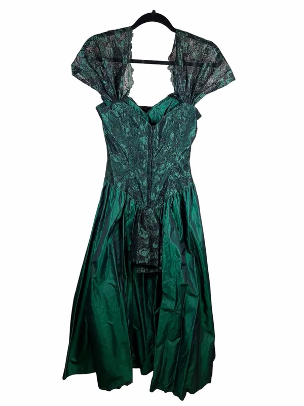 Lorelie Vintage Emerald Lace Tulle Bow Prom Dress Romantic Gothic Ethereal Sz 10 - Image 3