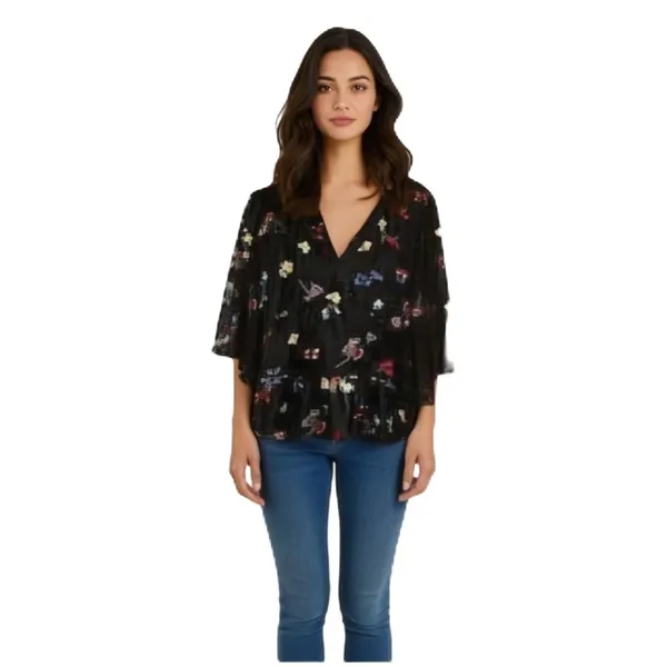 Anthropologie Parvati Floral Boho Embroidered Top Size Medium‎ - Image 3