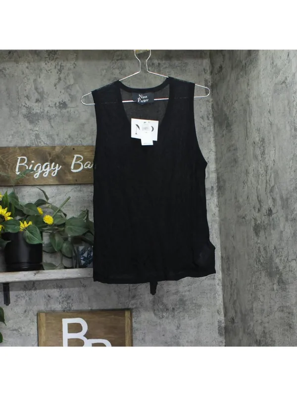 NWT Nina Parker Trendy Lightweight Sheer Sweater-Knit Tank Black Beauty 1X - Image 3