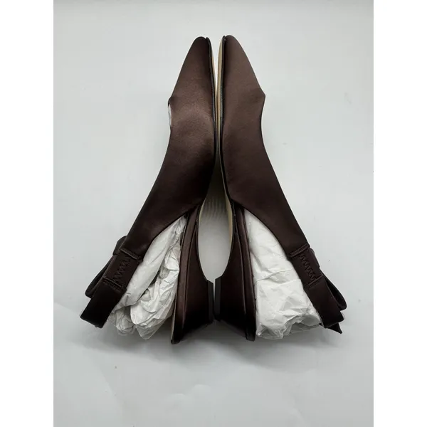 NWB Tuckernuck Satin Olivia Slingback Square Toe Flats Brown Bow Detail Size 6 - Image 7