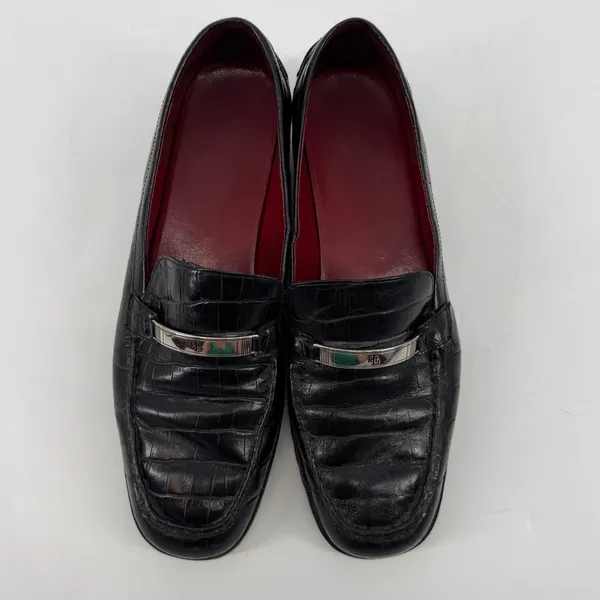 Ralph Lauren‎ Veronique Black Croc Embossed Leather Loafers RL Logo Size 9B - Image 2