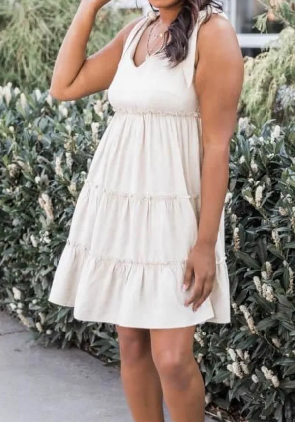 Tiered Beige Babydoll Dress - Image 2