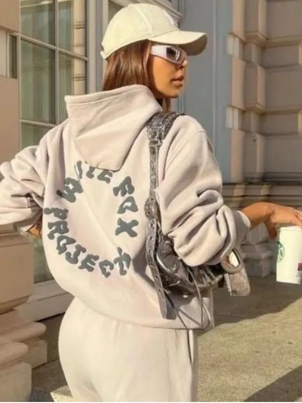 White Fox Boutique Project 5 Hoodie Small Gray Lounge Oversized Comfy Travel - Image 4