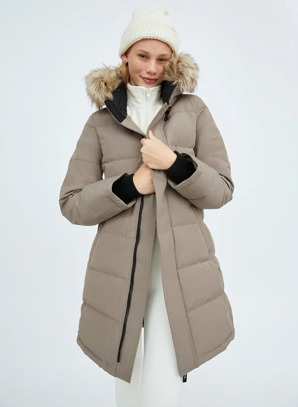 Aritzia Tna The Powder Parka Mid Length Jacket Modern Taupe Goose Down SMALL. - Image 3
