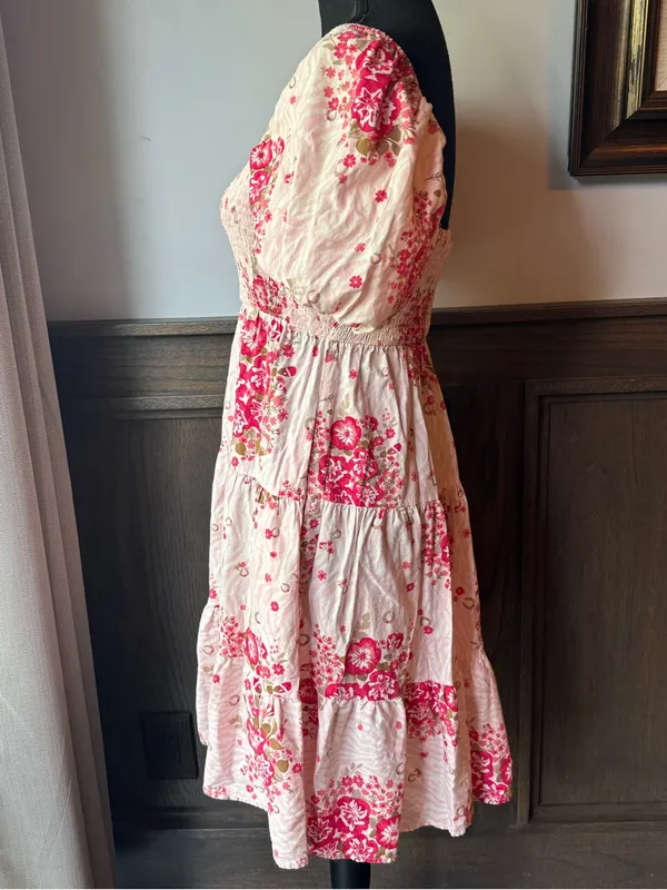 Ariat Pink Floral Smocked Midi Dress small flowers and horseshoes - Image 4