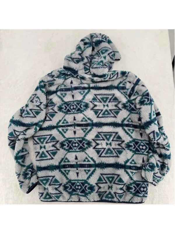 Ariat REAL Berber Pullover Hooded Sweatshirt Aztec Print Half Zip Fleece Size XL - Image 5