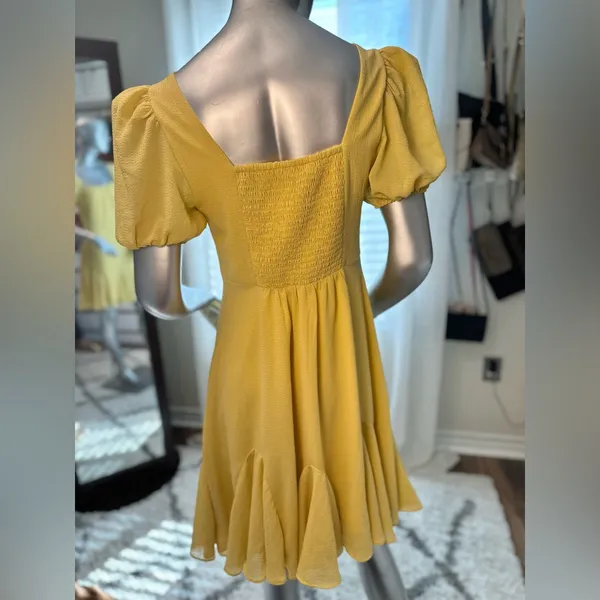 Anthro ASTR the Label Yellow Wendy Puff Sleeve Mini Dress M - Image 2