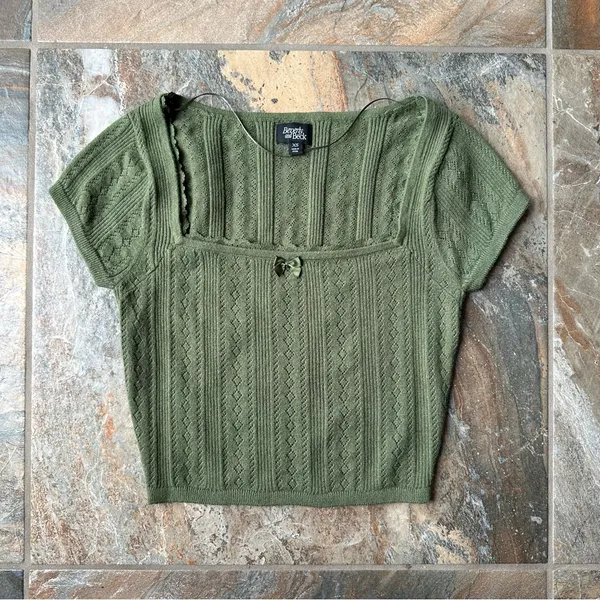 PacSun Beverly and Beck Zinnia Pointelle Lace Sweater T-Shirt Olive Green Size XS - Image 10