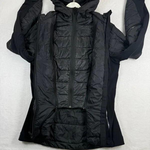 Lululemon Fluff the V Hooded Jacket Black Quilted Puffer Hybrid Full Zip Women L - Image 7