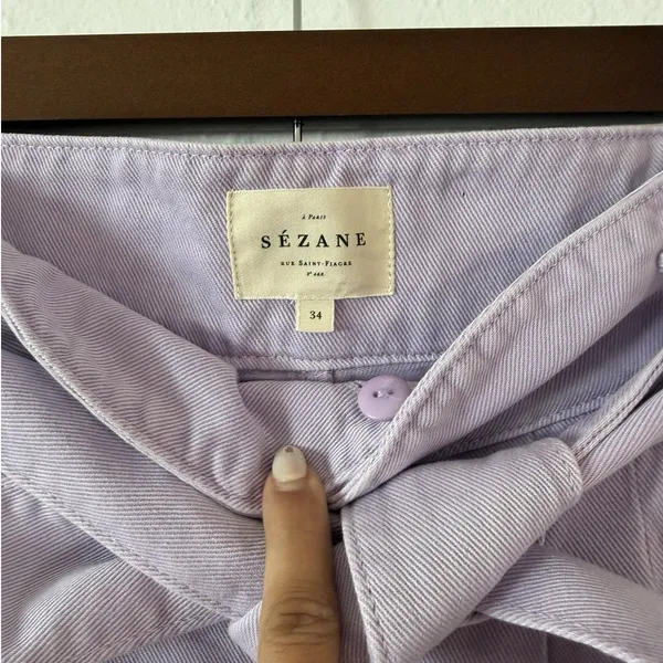 Sézane Paperbag Waist Belted Organic Cotton Tapered Pants Lilac FR34 US2 NWT - Image 3