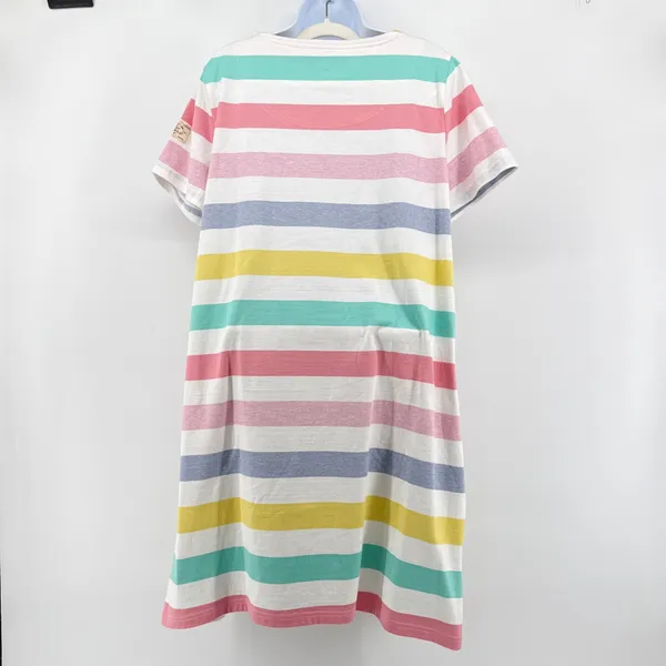 Joules Riviera T-Shirt Dress US 16 Cotton Shift Rainbow Multi Stripe Mini‎ - Image 4