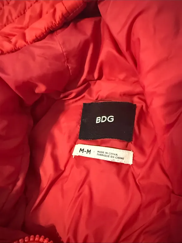 BDG Bright Red Quilted Hooded Puffer Jacket - Image 3