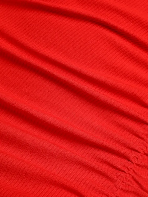 Lulus Centered on Style Red One-Shoulder Bodycon Ribbed Midi Dress Ruched Slit - Image 5