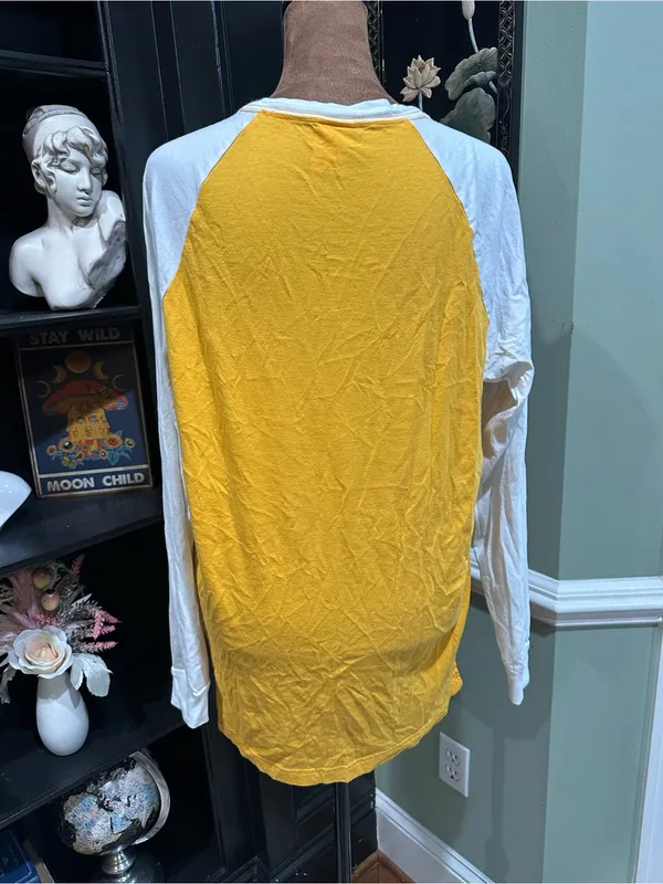 Victoria’s Secret PINK Long‑Sleeve Raglan Campus Tee – Yellow & White – Size Med - Image 7