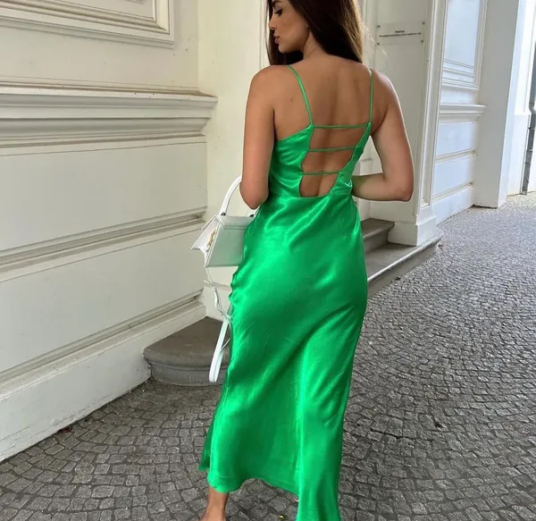 ZARA Dress emerald green Slip Midi Satin Effect Maxi Wedding Party - Image 4