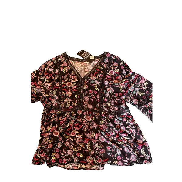 Avenue Top Womens Plus Size 5X Black Floral Boho Bell Sleeve Size 30 / 32 NWT - Image 2