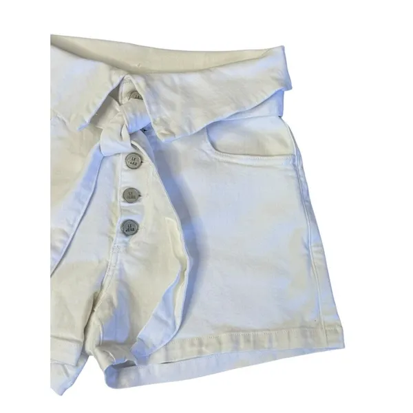 LE JEAN REVOLVE High Rise Lola Mini Shorts White Wash Front Tie Belted Sz 25 - Image 4