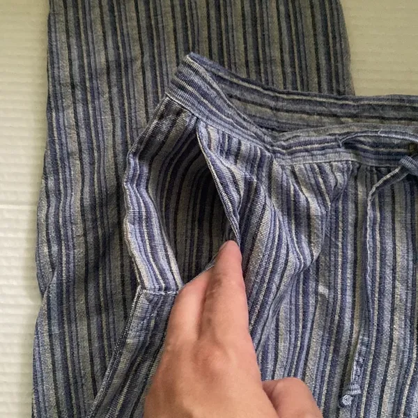 Y2K vintage Columbia women’s striped blue linen button crop pants, size small - Image 7