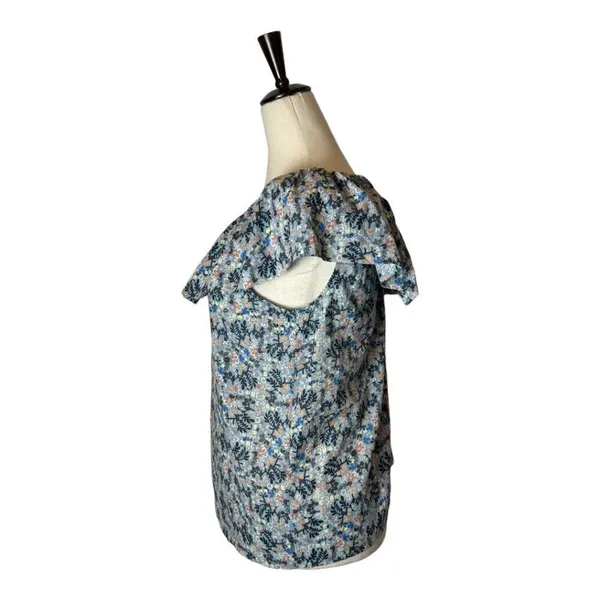Rebecca Taylor La Vie‎ Shirt Women Medium Blue Floral One Shoulder Top Bohemian - Image 7