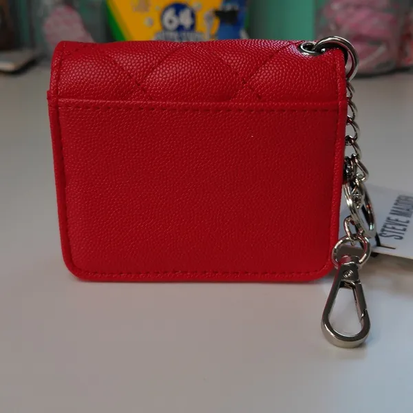 Steve Madden BWREN-U Russian Red Quilted Card Case Keychain Wallet NWT - Image 4