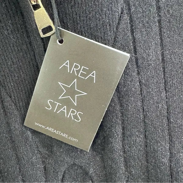 Area‎ Stars Quarter Zip Sweater Black Cable Knit Ribbed Collared Pullover S NEW - Image 9