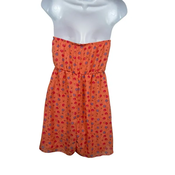 Delia’s Strapless Micro Floral Dress M Orange Blush Tube Mini Y2K Sheer NWT Flaw - Image 3