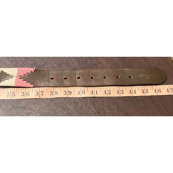Pampeano Dulce Argentine Leather Woven Belt Pink Navy Cream Brown XL 38"-44" - Image 4