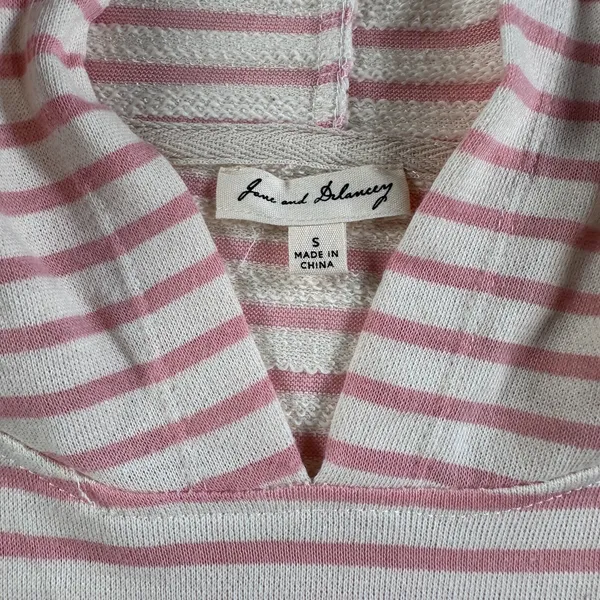 Jane & Delancey Women's Small Pink/Cream Striped Short Sleeve Hooded Terry Shirt - Image 12