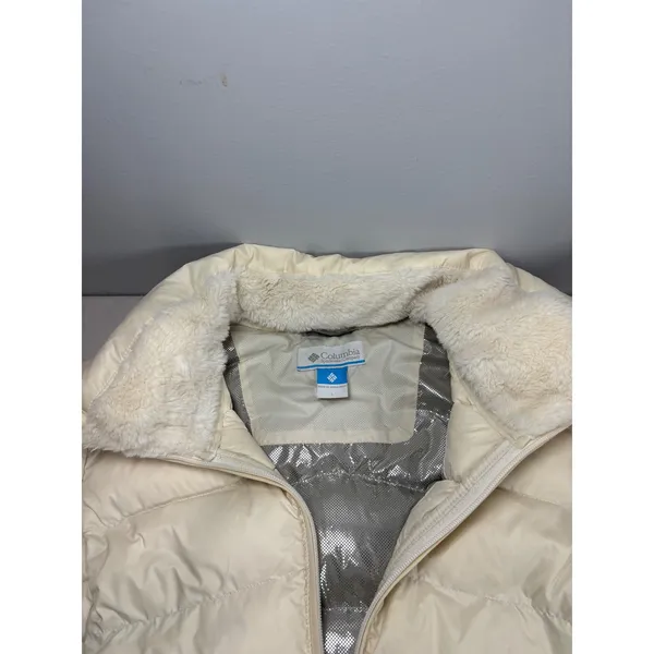 Columbia White Autumn Park Down Jacket Large‎ Omni-Heat Mink-Fleece Collar $130 - Image 6