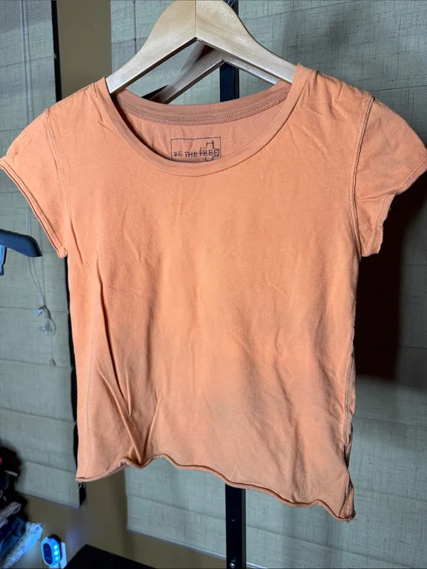 Free People We The Free Protagonist Crop Cap Sleeve Tee XS Peach Ombré Raw Hem - Image 2