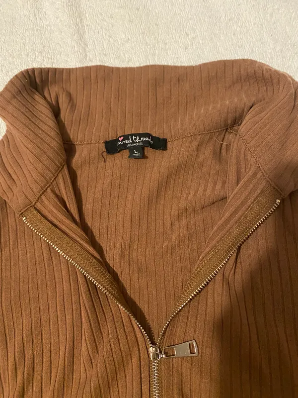 Brown Y2K Cropped Polo Zip Up Jacket Size XS - Image 3