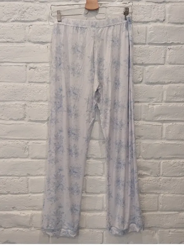 SHABBY CHIC Pajama Set Women Medium 6 Blue Floral Soft 2 PC Stretch Short Sleeve - Image 6