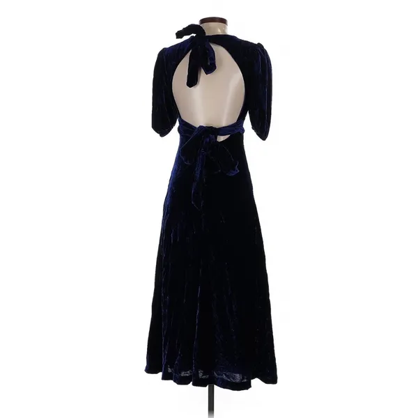 Bardot Navy Blue Velvet Open Back Tie Midi Dress XS Dark Romance Whimsigoth - Image 8