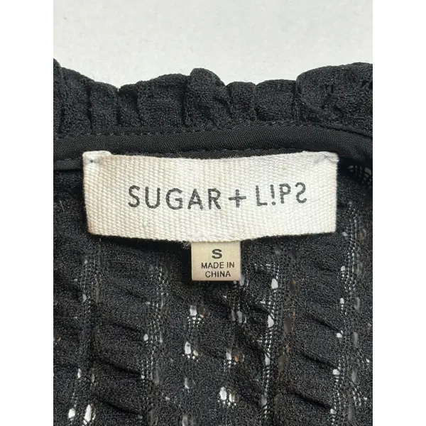 Sugar + Lips‎ Eyelet Ruffle Mini Dress Womens Small Black Pom Pom Trim STD10938 - Image 5