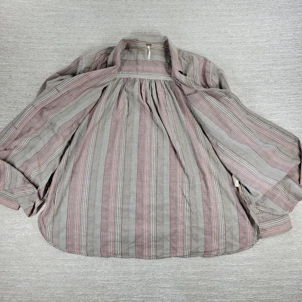 Free People High Tide Shirt XS Tan Pink Womens Striped Oversized Button Up Boho - Image 6