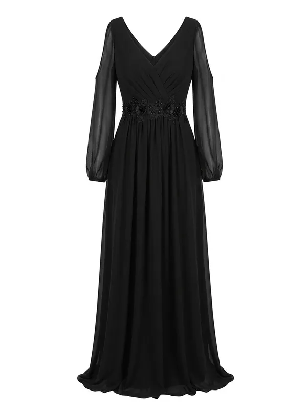 Ever Pretty Black Chiffon V-Neck Maxi Dress with Beaded Waistsize 16 - Image 2