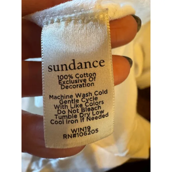 Sundance Shirt Women Large White Cotton Mixed Print Knit Long‎ Sleeve Tee Boho - Image 9