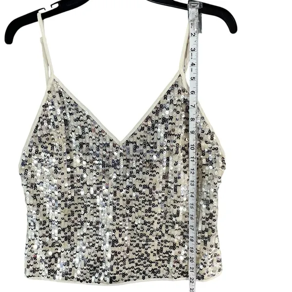 Goldie Twilight Camisole Top Womens M Silver Cream Sequin Sparkles‎ Shimmer Glam - Image 10
