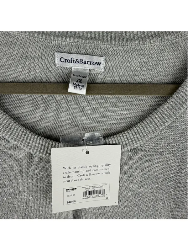 Croft & Barrow Cardigan Sweater 2X Silver Metallic Shimmer Knit Holiday Layering - Image 6