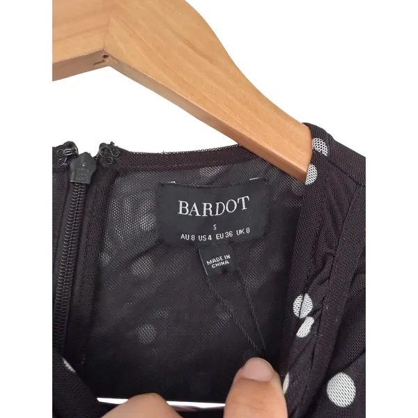 Bardot Felicia Spot Mesh Midi Dress Black‎ Polka Dot Ruched Sleeveless US 4 NEW - Image 6
