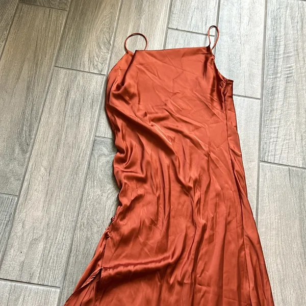 Burnt orange silky cowl neck dress Size M - Image 2