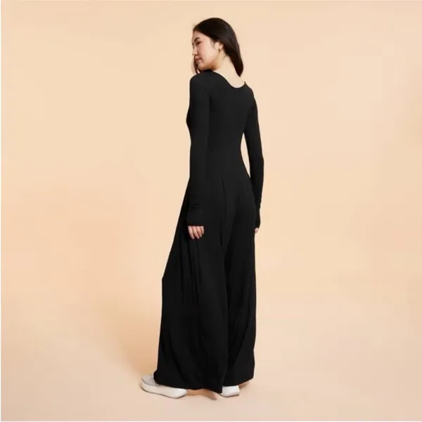 Blogilates Black Long-Sleeve sweetheart neck Wide-Leg Jumpsuit - Image 3