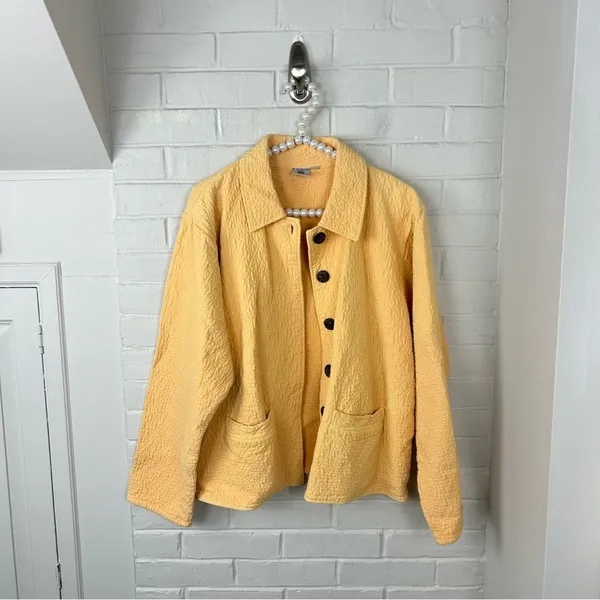 El Huarache Cottons Yellow Textured Button Front 100% Cotton Jacket Size L - Image 5