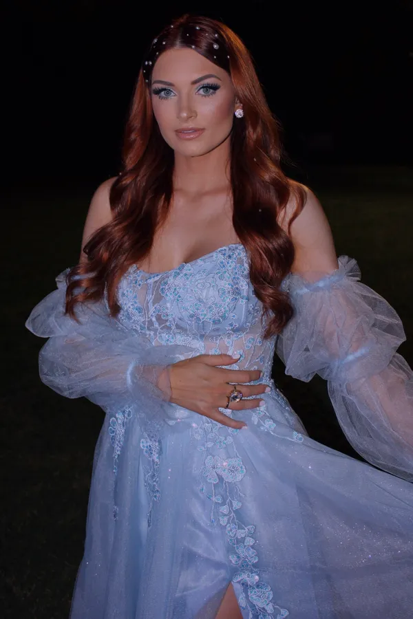 Tulle Evening Gown Blue Size 4 - Image 5