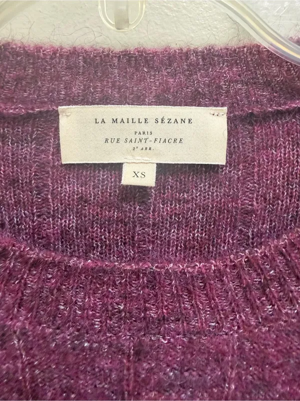 Sezane Joyce Jumper Sweater Merino Wool Mohair Gold Buttons in Grape Purple XS - Image 11