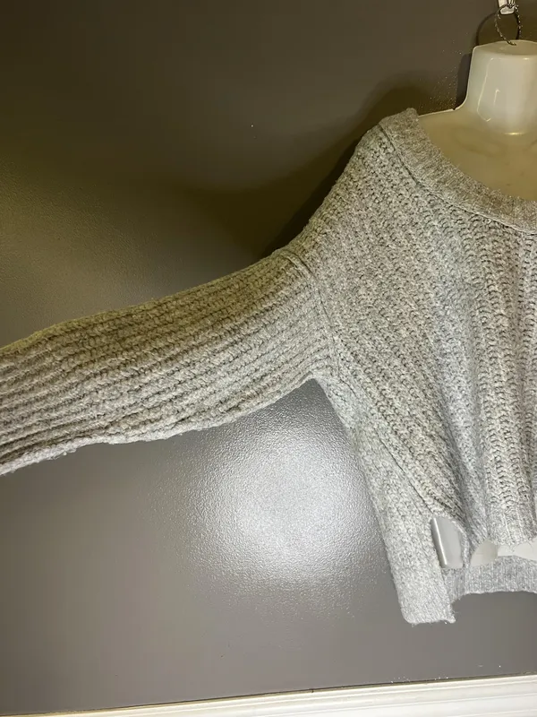 Free People Sweater Womens XS Gray Chunky Knit Oversized High Low Hem Pullover - Image 5