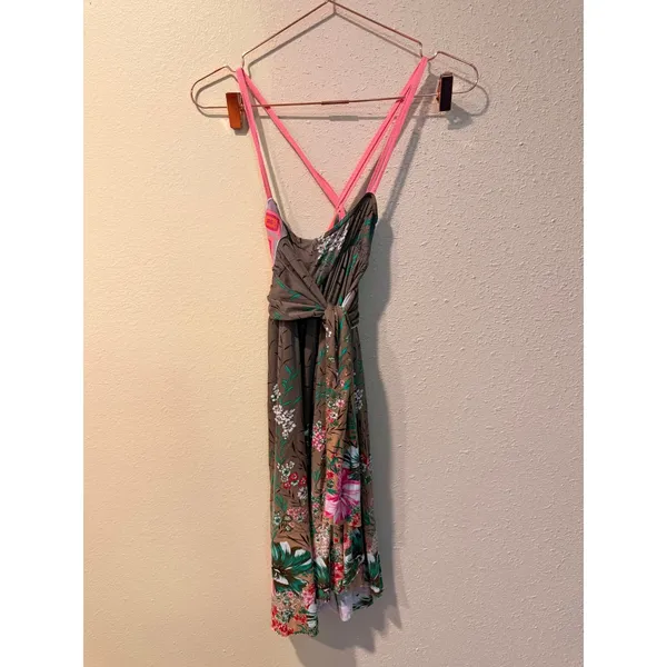 Free People‎ Mini Dress Womens Small Brown Floral Boho Strappy Summer Dress - Image 3