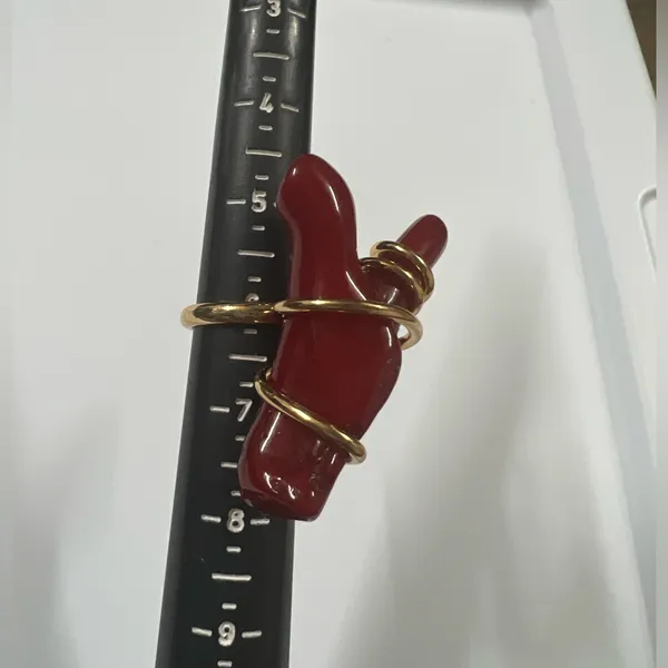 Zara Faux Red Coral Gold Size 6 Ring Resin Brass‎ Zinc Resort Beach Ocean - Image 4