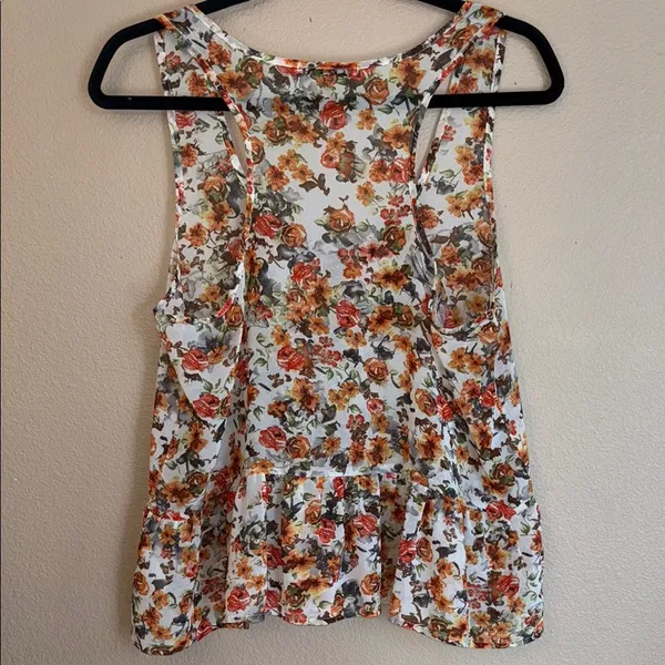 PAPAYA Boho Sleeveless Tank Blouse LARGE Ruffle Hem Lace Orange Floral Feminine - Image 6