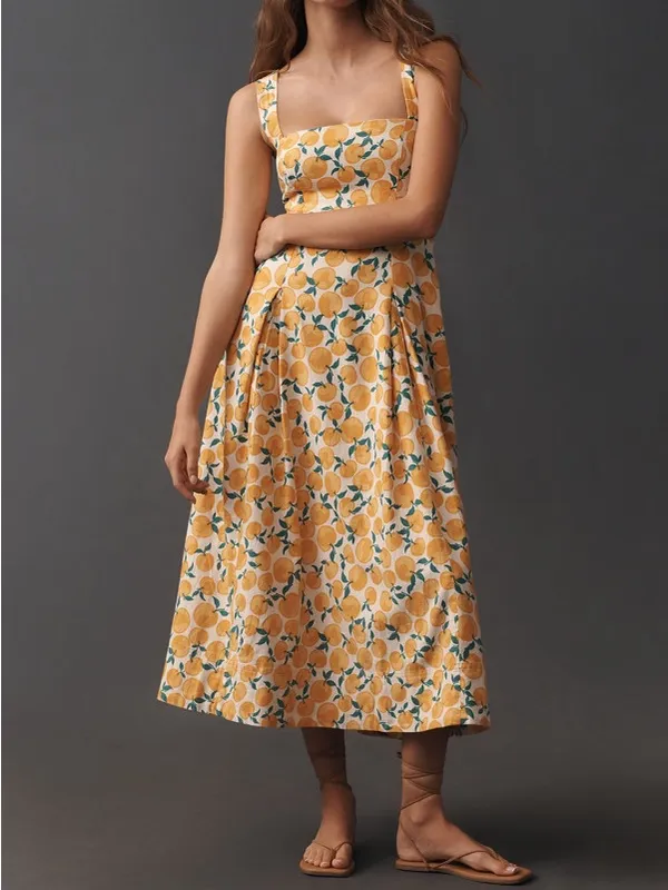 Anthropologie Maeve Printed A-Line Halter Midi Dress Oranges NWT - Image 2